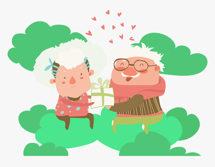 Old Couple With Gift - Cartoon, HD Png Download