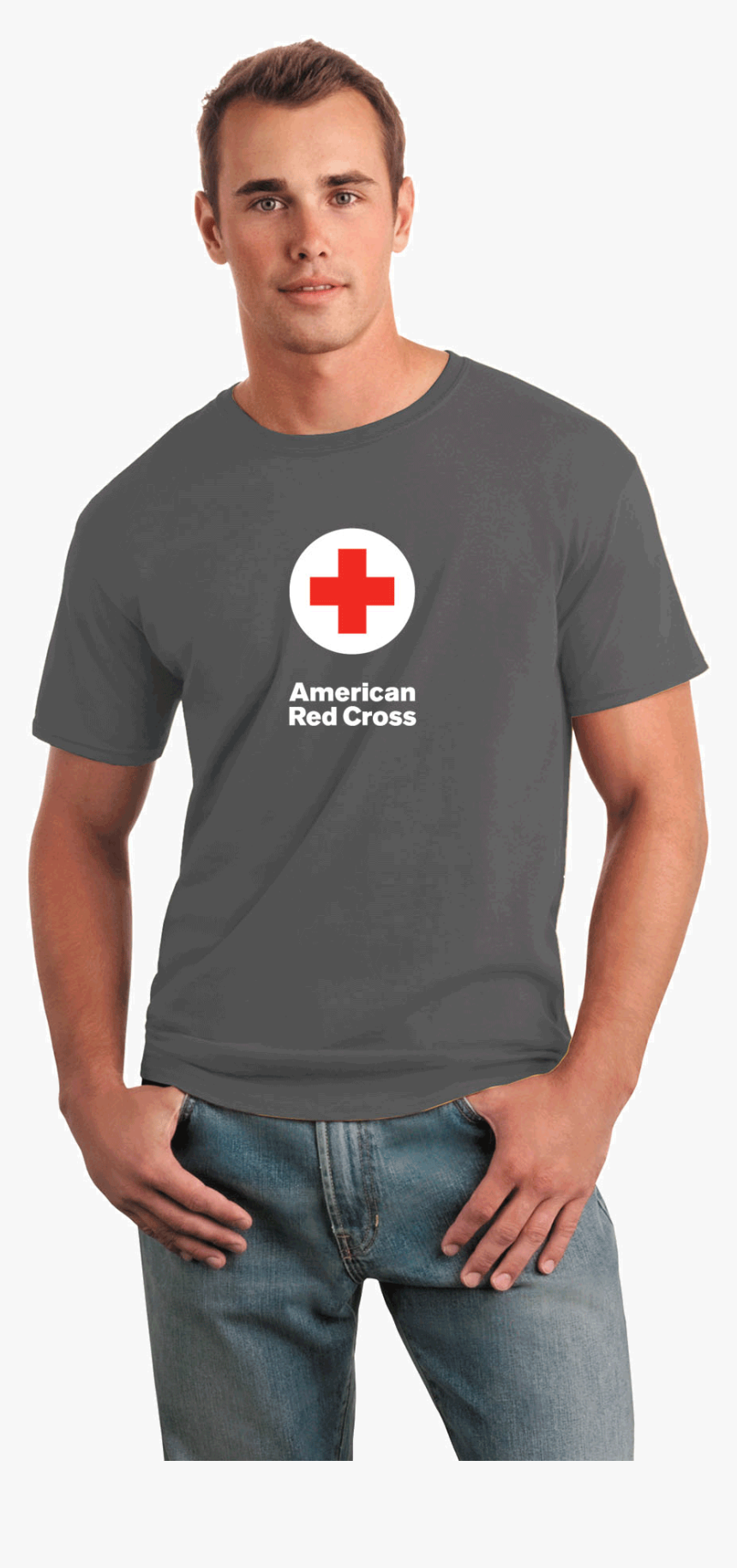 Unisex 100% Cotton Classic T-shirt With American Red - Gildan 64000 Heather Navy, HD Png Download