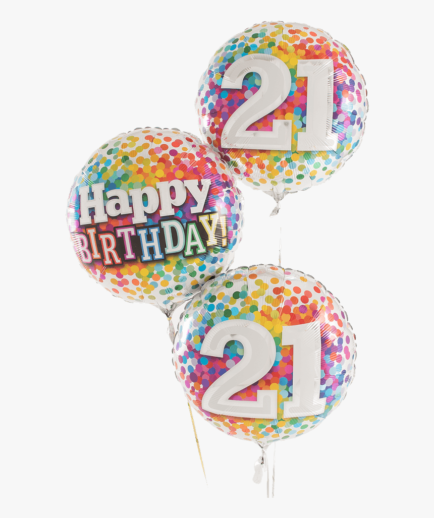 21 Rainbow Confetti Happy Birthday Trio - Transparent Birthday Balloons 60, HD Png Download