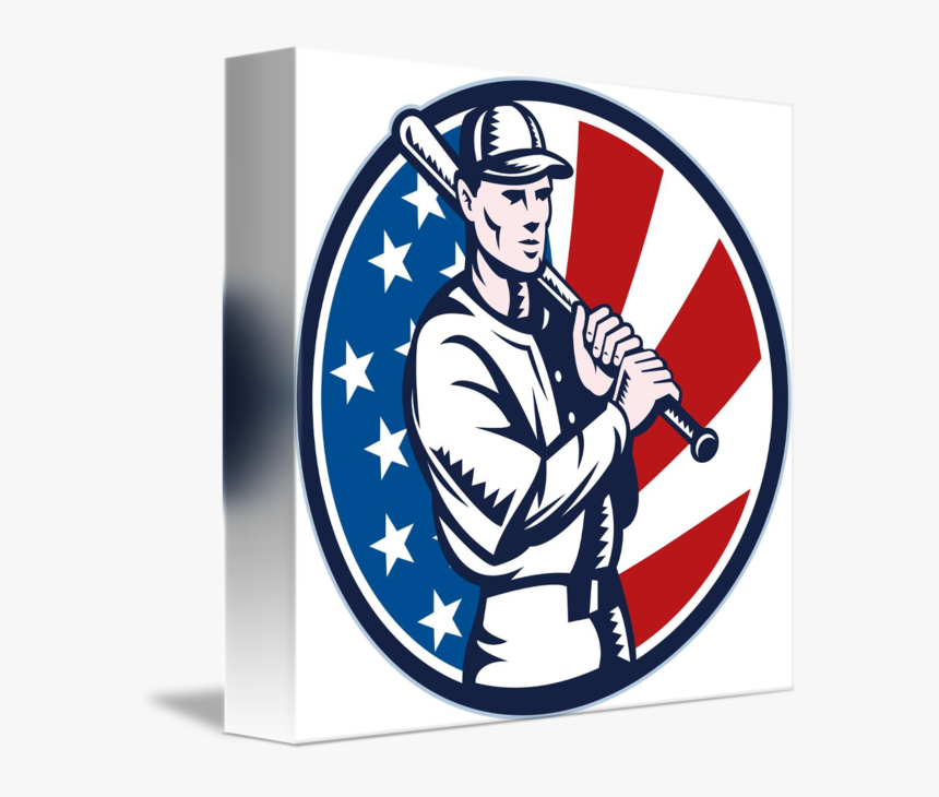 Baseball Player Holding Bat American Flag By Aloysius - Major League Baseball Logo, HD Png Download