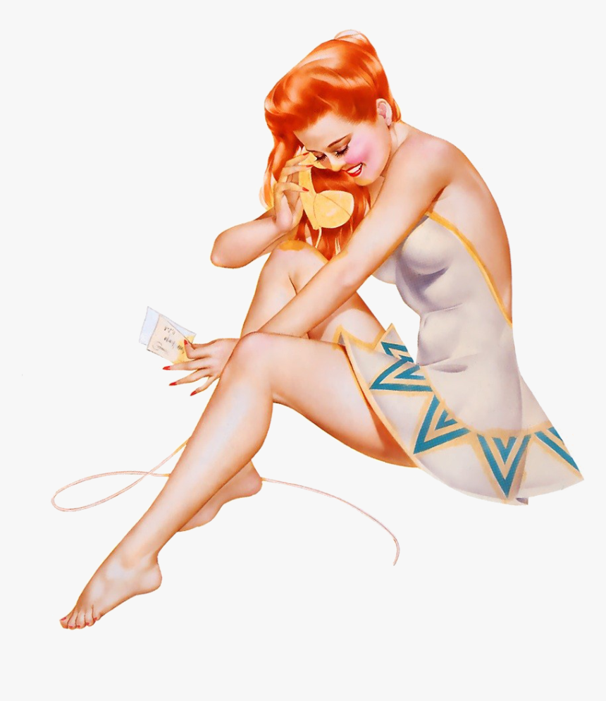 Red Head On Phone2 - 復古 歐美, HD Png Download