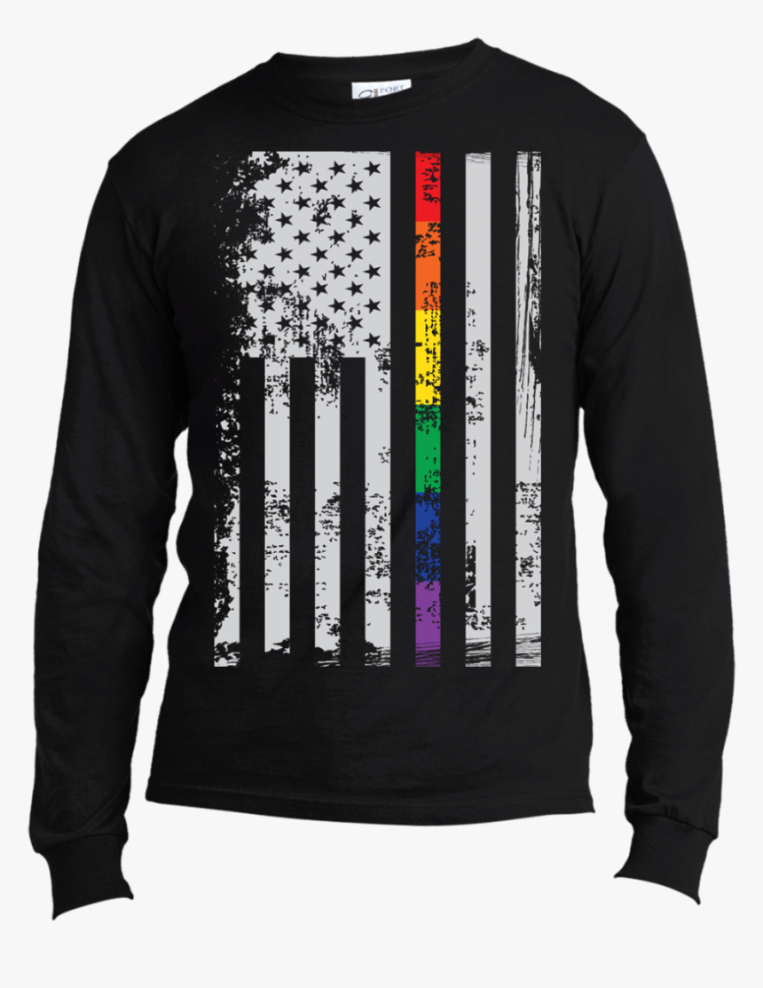 Rainbow Pride Usa Flag Strip Black Long Sleeves T Shirt - Las Vegas Raiders T Shirt, HD Png Download