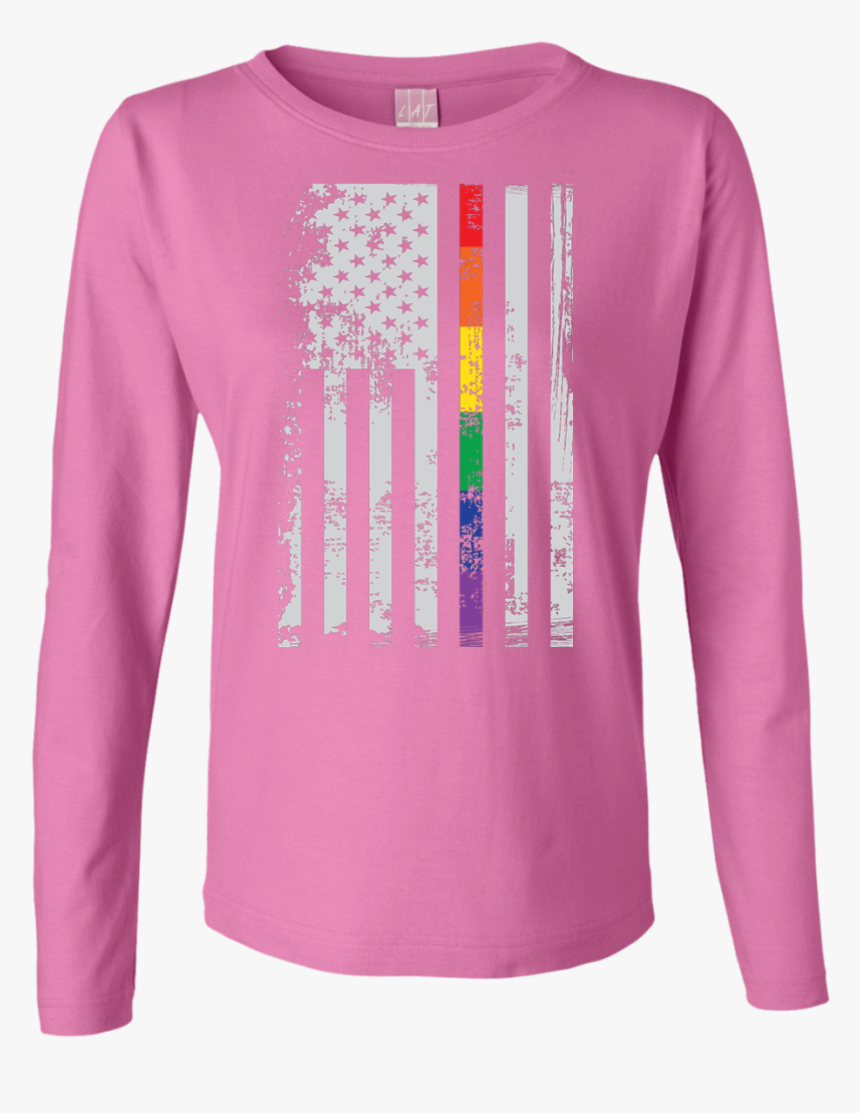 Rainbow Pride Usa Flag Strip Pink Long Sleeves T Shirt - T-shirt, HD Png Download