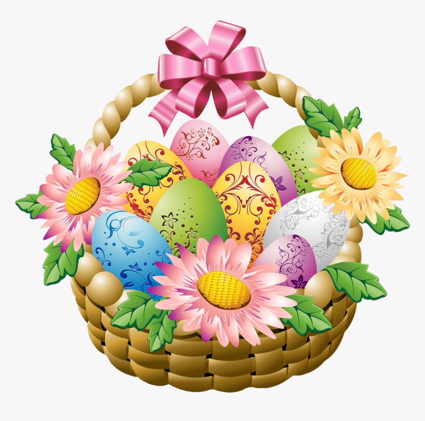 Gift Basket T Clipart Flower Basket Pencil And In Color - Easter Baskets With Flowers, HD Png Download
