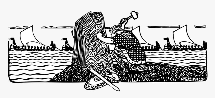 Viking, Norseman, Carving, Monolith, Runes, Warrior - Viking Scene Art, HD Png Download