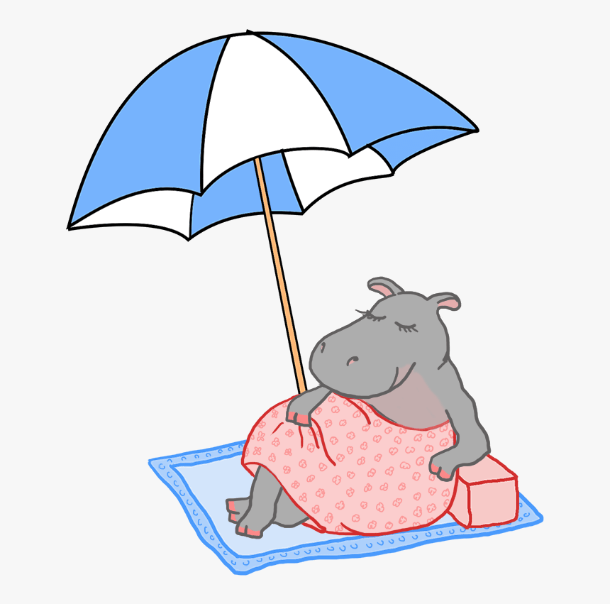 Summer With Parasol And Beach - Summer Hippo Clipart, HD Png Download