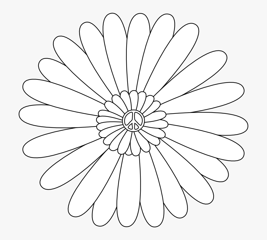 Peace Symbol Peace Sign Flower 55 Black White Line - Illustration, HD Png Download