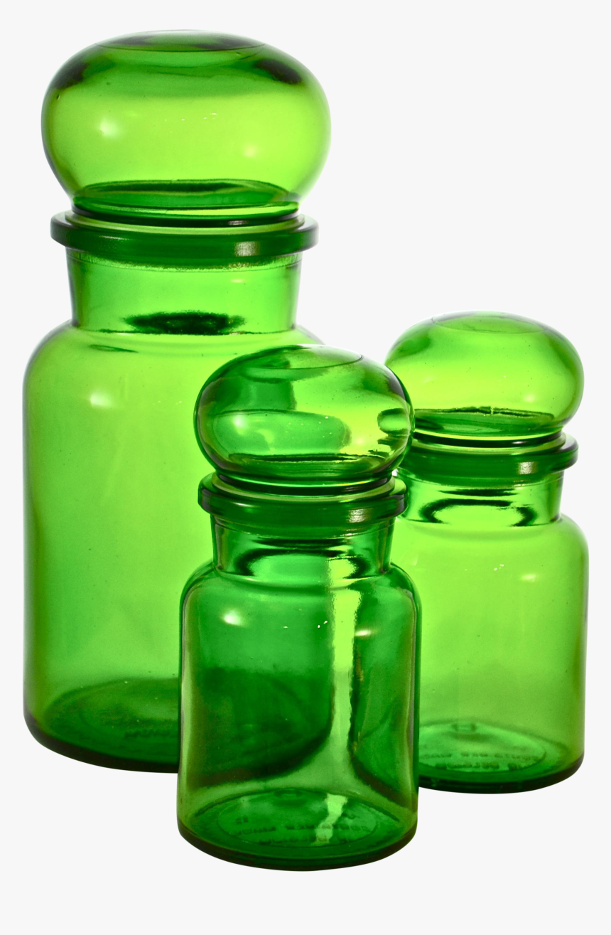 Set Of Three Lush Green Glass Ball Top Apothecary Jars - Apothecary Jars Plastic Screw Top, HD Png Download