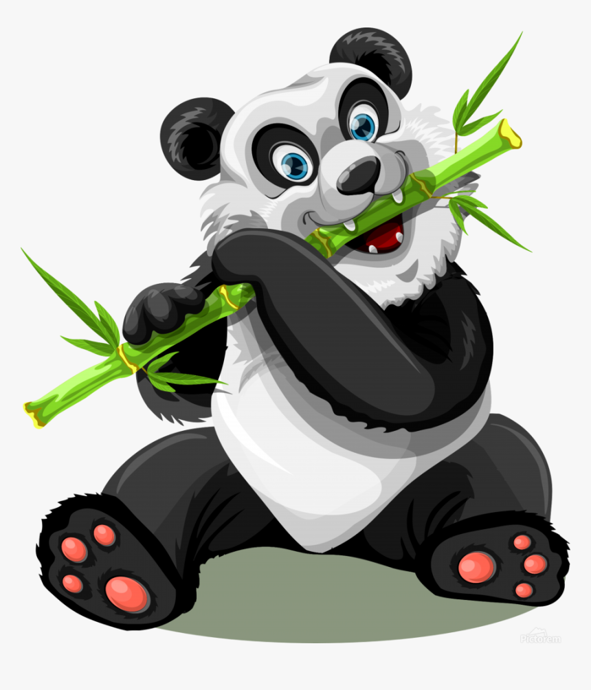 Giant Panda 1 Print - Kawaii Panda Eating Bamboo Transparent, HD Png Download