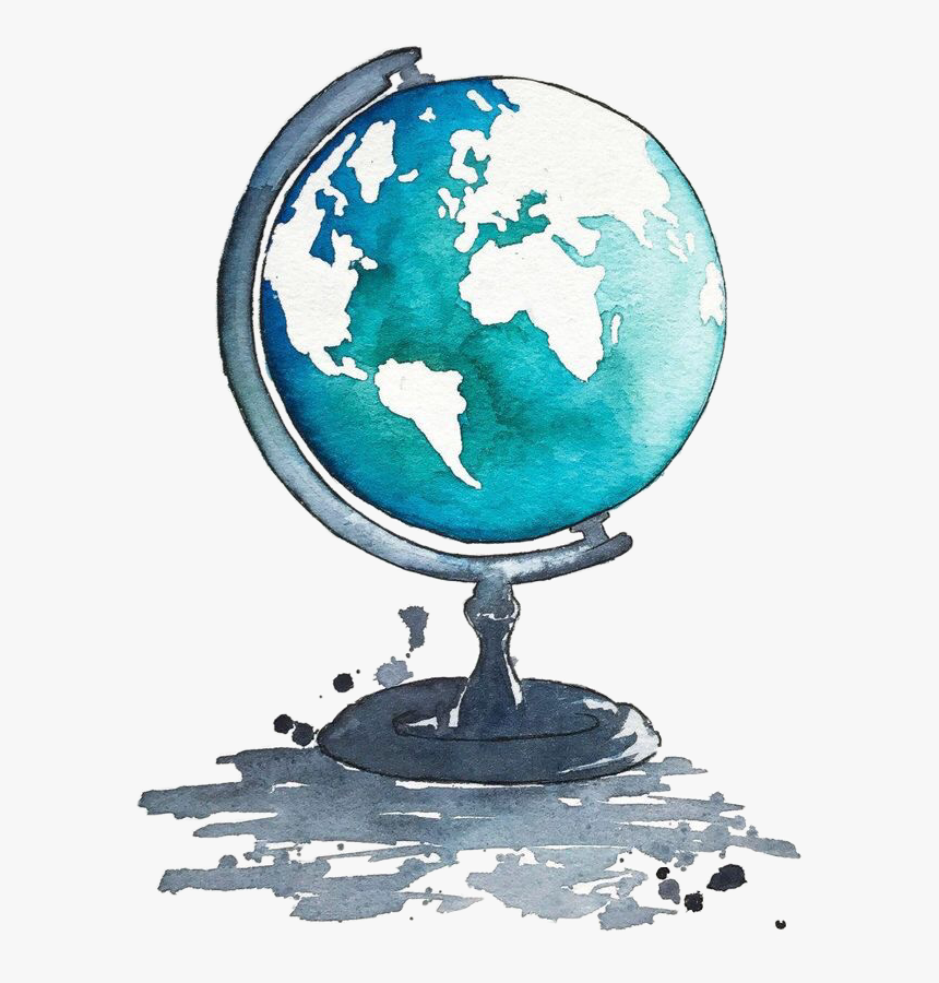 #blue #grey #gray #white #globe #art #map #remixit - Globe Watercolor, HD Png Download