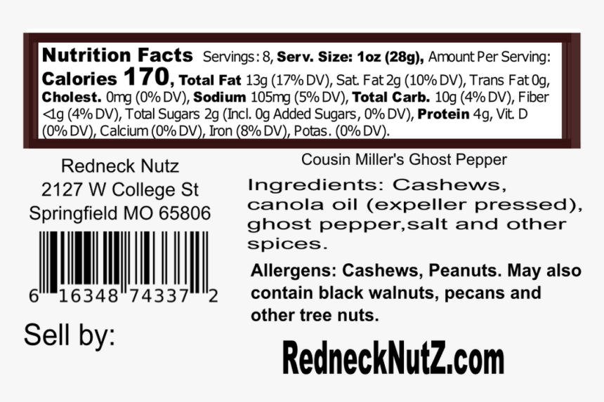 Cousin Miller S Ghost Pepper Nutrition & Ingredient - Nutrition Facts, HD Png Download
