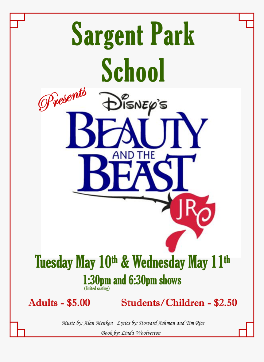 Sargent Park Will Be Presenting The Musical Beauty - Beauty And The Beast Jr, HD Png Download