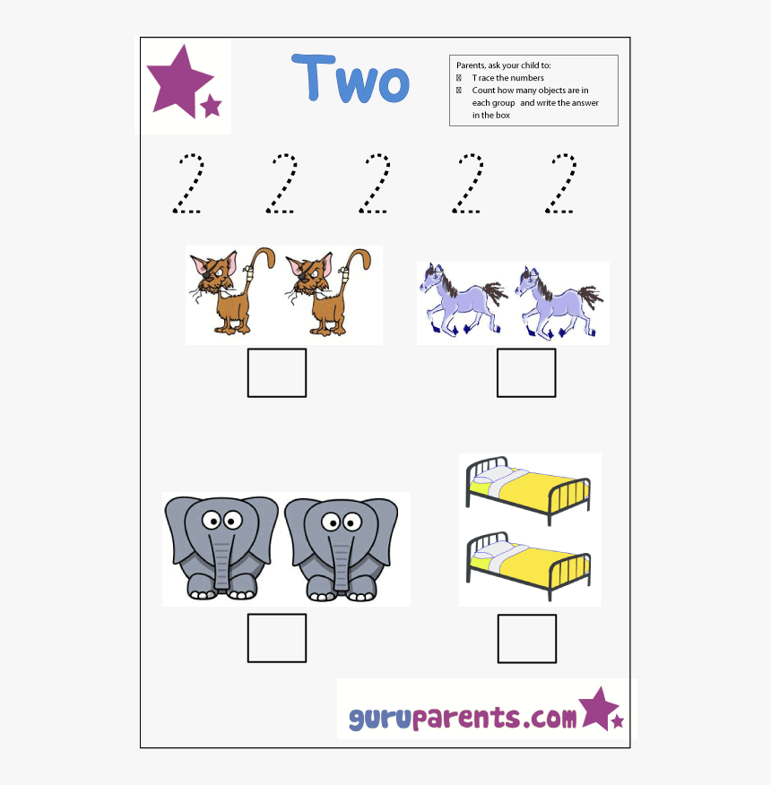 Number Two Tracing And Coloring Worksheets - Number 2 Worksheets Guruparents, HD Png Download