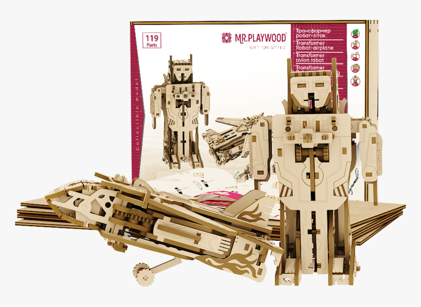 Transformer Robot-airplane Mechanical Wooden Model - Robot, HD Png Download