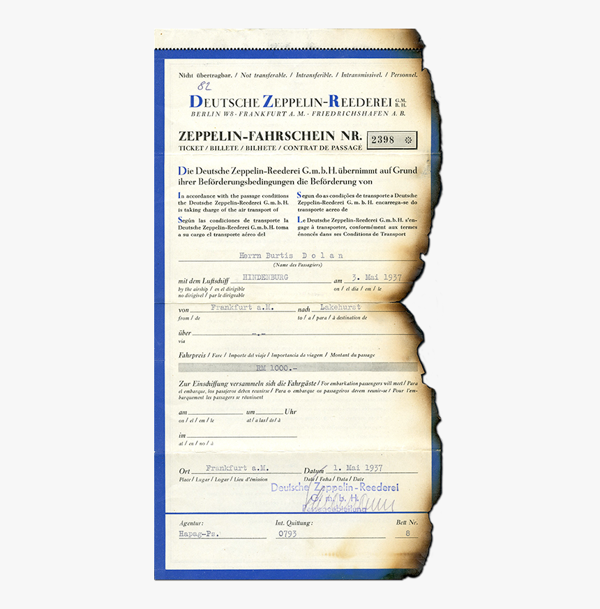 Refer To Caption - Hindenburg Ticket, HD Png Download