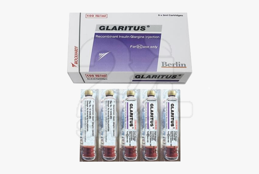 Inj - Glaritus - Glaritus Cartridge 100iu 3ml Injection, HD Png Download