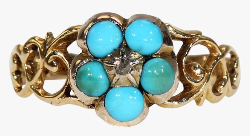 Victorian Turquoise Diamond Forget Me Not Ring Gold - Turquoise Ring Png, Transparent Png