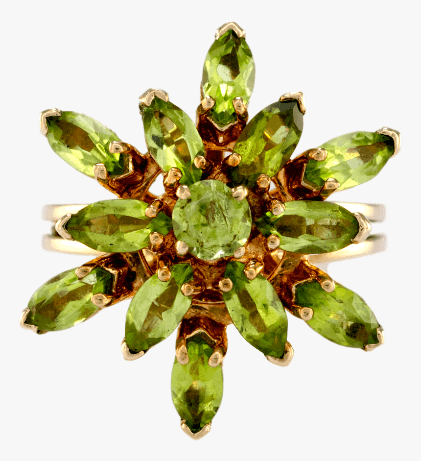 14k Yellow Gold Peridot Floral Ring - Diamond, HD Png Download