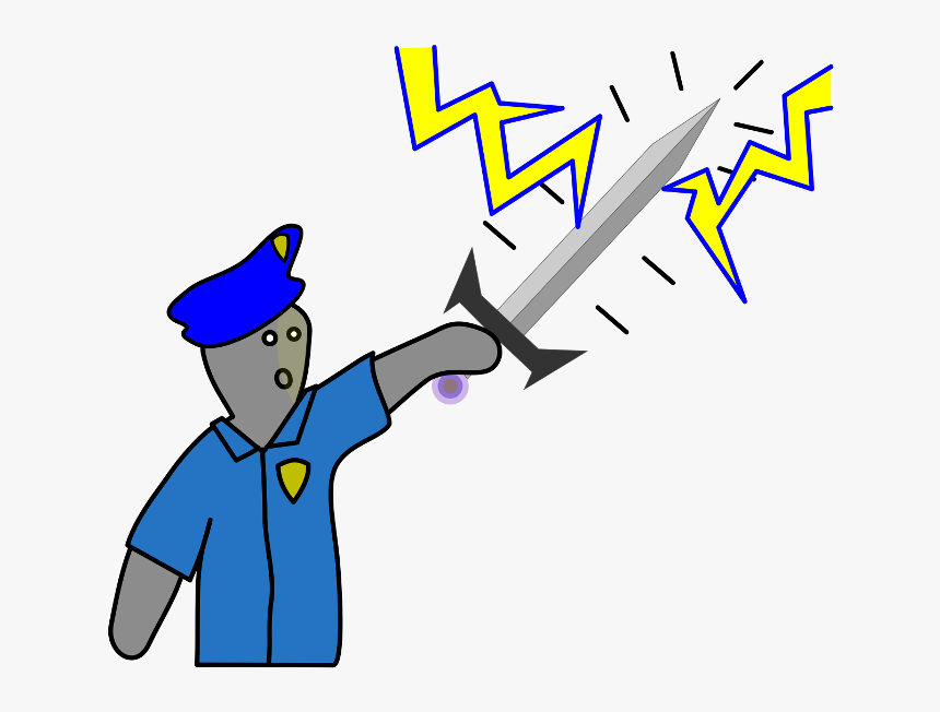 A Police Man Is In Awe Of A Sword He Found As He Holds - Cartoon, HD Png Download