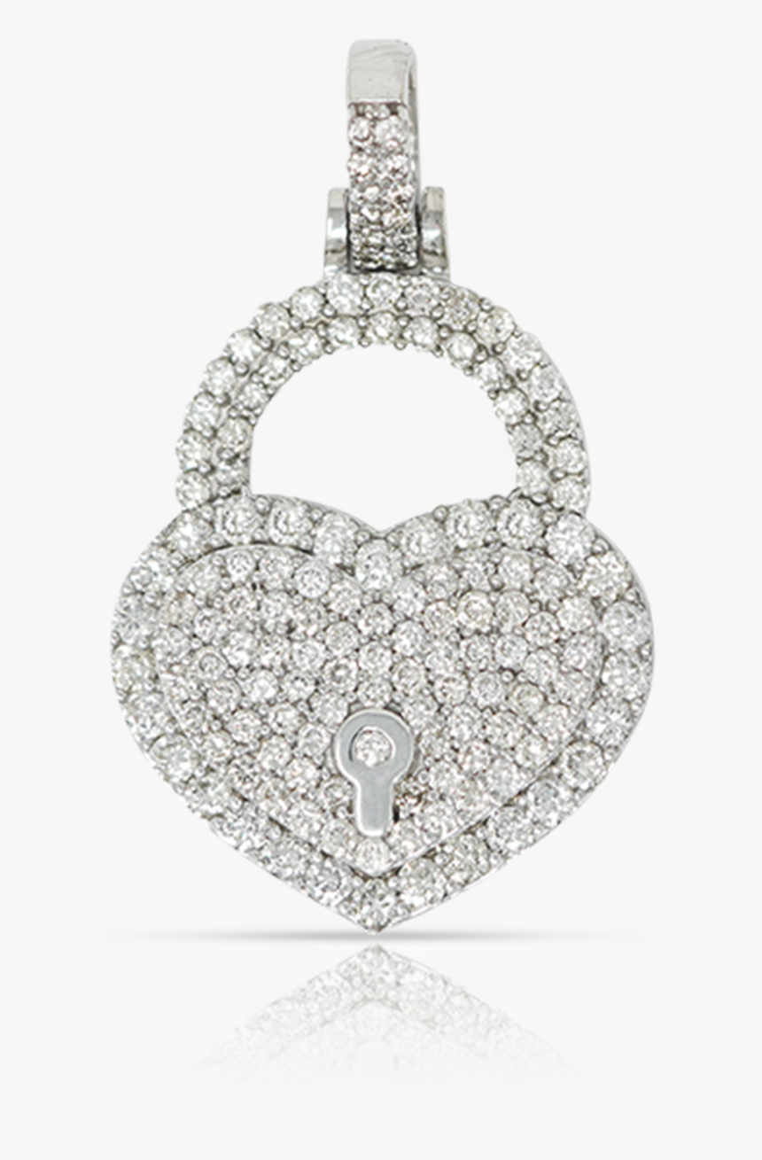 10k White Gold Diamond Ladies Heart Lock Pendant - Locket, HD Png Download
