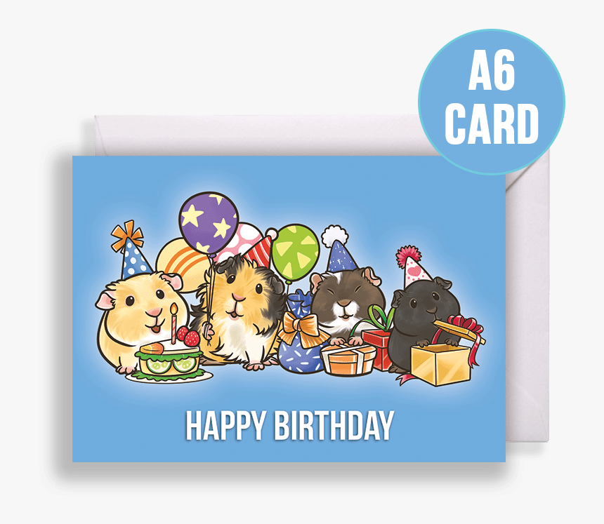 Guinea Pig Party Birthday Card Blue Background - Birthday Guinea Pig Cartoon, HD Png Download