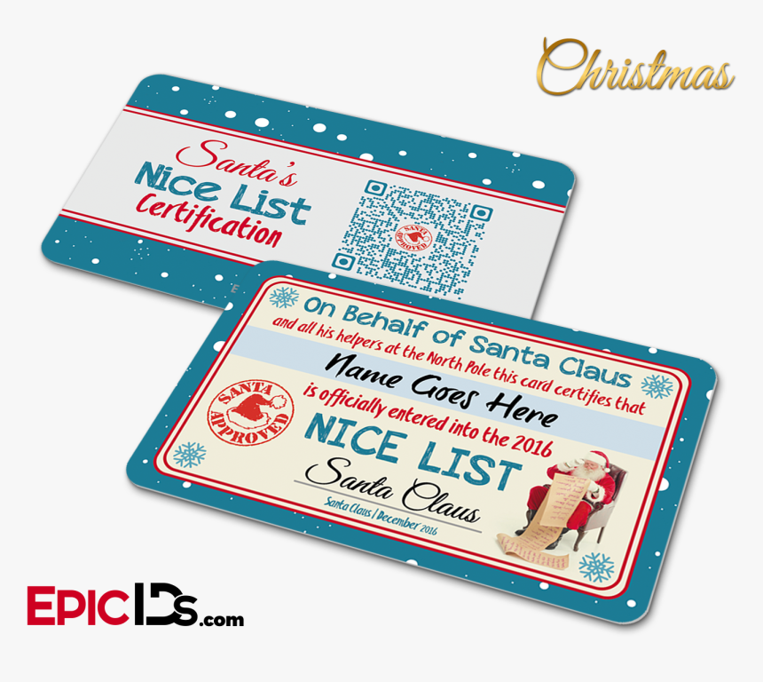 Santa S Nice List Name Card Christmas - Santa Nice List Card, HD Png Download