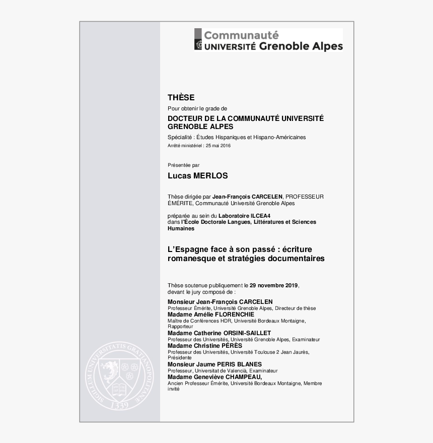 Page De Garde Thèse Université Grenoble Alpes, HD Png Download