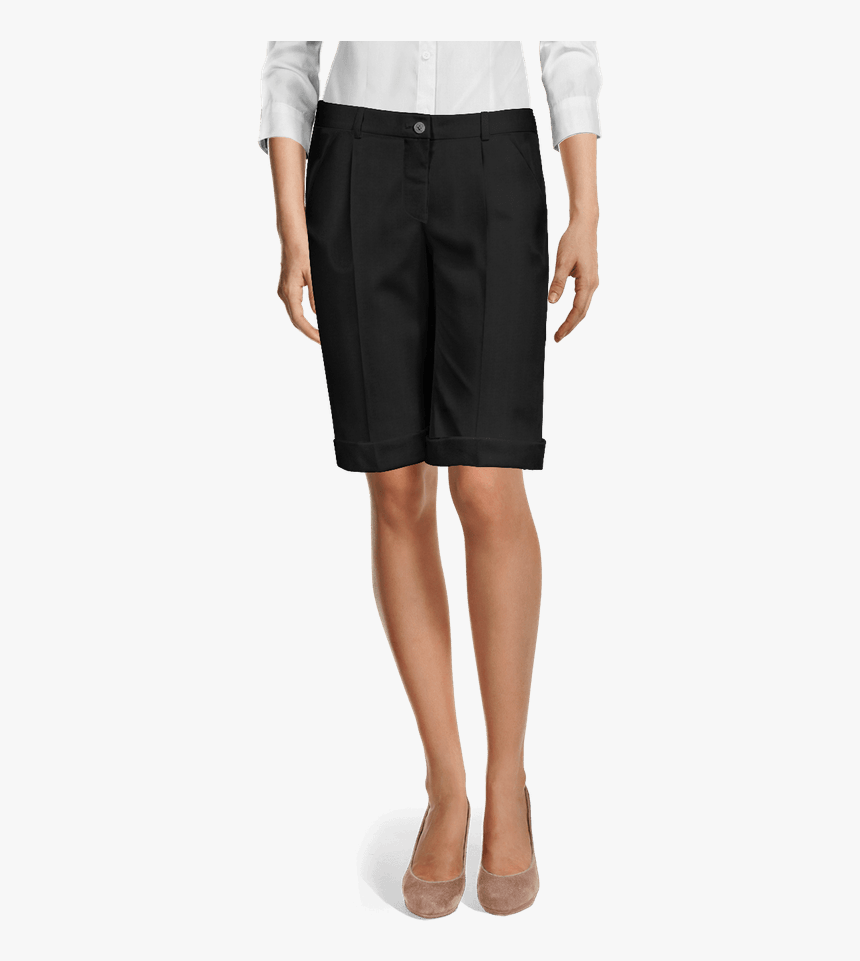 Black Wool Blend Pleated Cuffed Bermuda Shorts-view - Black Velvet Cigarette Pants, HD Png Download