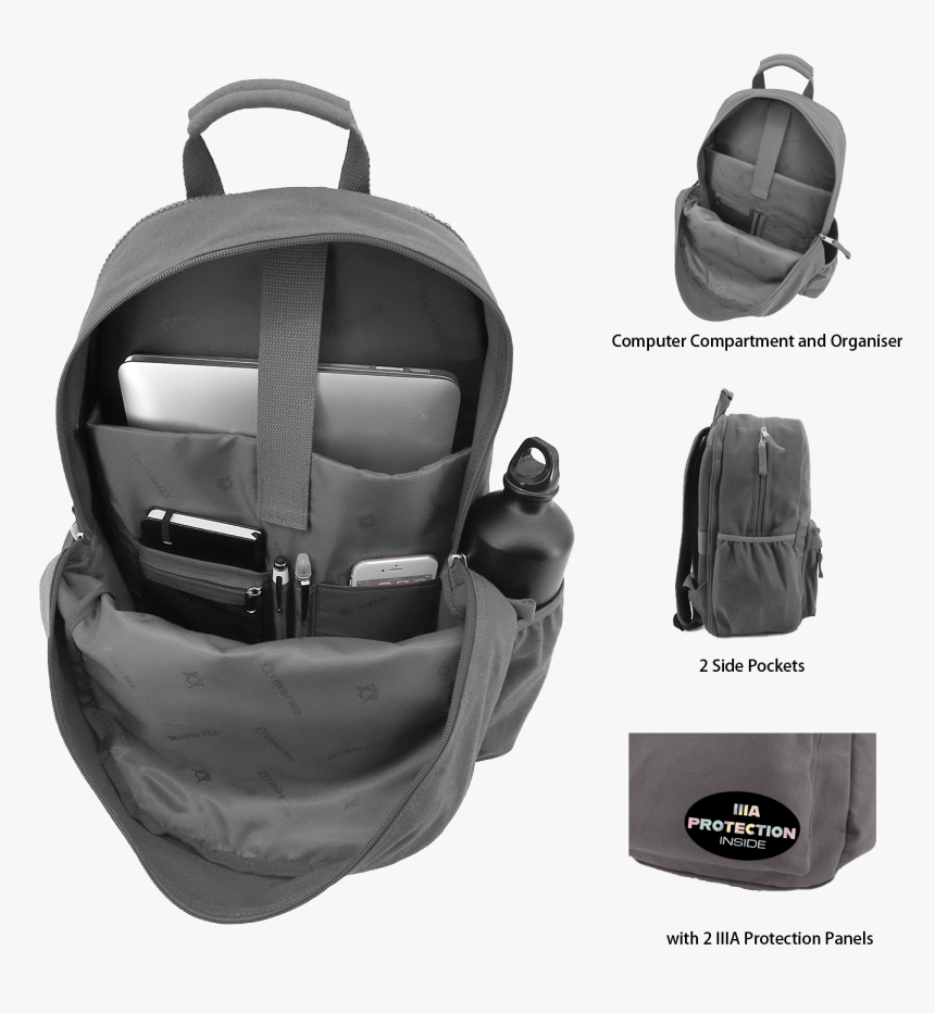 Armorme Double Bullet-resistant Panels Backpack Grey - Mochila Antibalas, HD Png Download