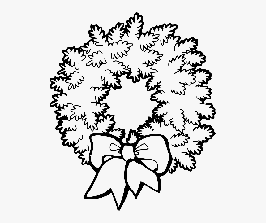 Black, Green, Decorations, Wreath, Holly, Outline - Wreath Black And White Clip Art, HD Png Download