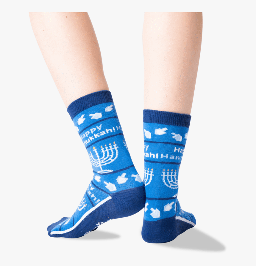 Women S Happy Hanukkah Non Skid Crew Socks In Blue - Sock, HD Png Download