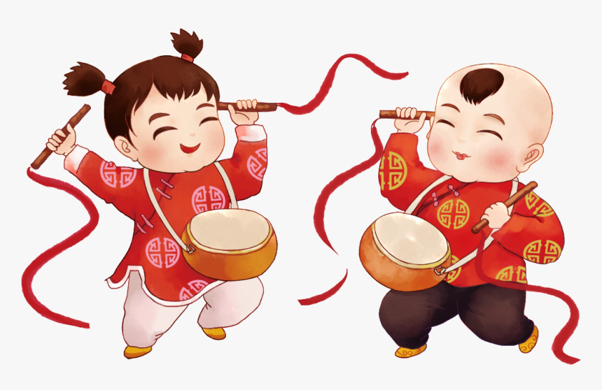 Pintado A Mano De Dibujos Animados De Fuwa Tambor Png - Chinese Kid Clipart, Transparent Png