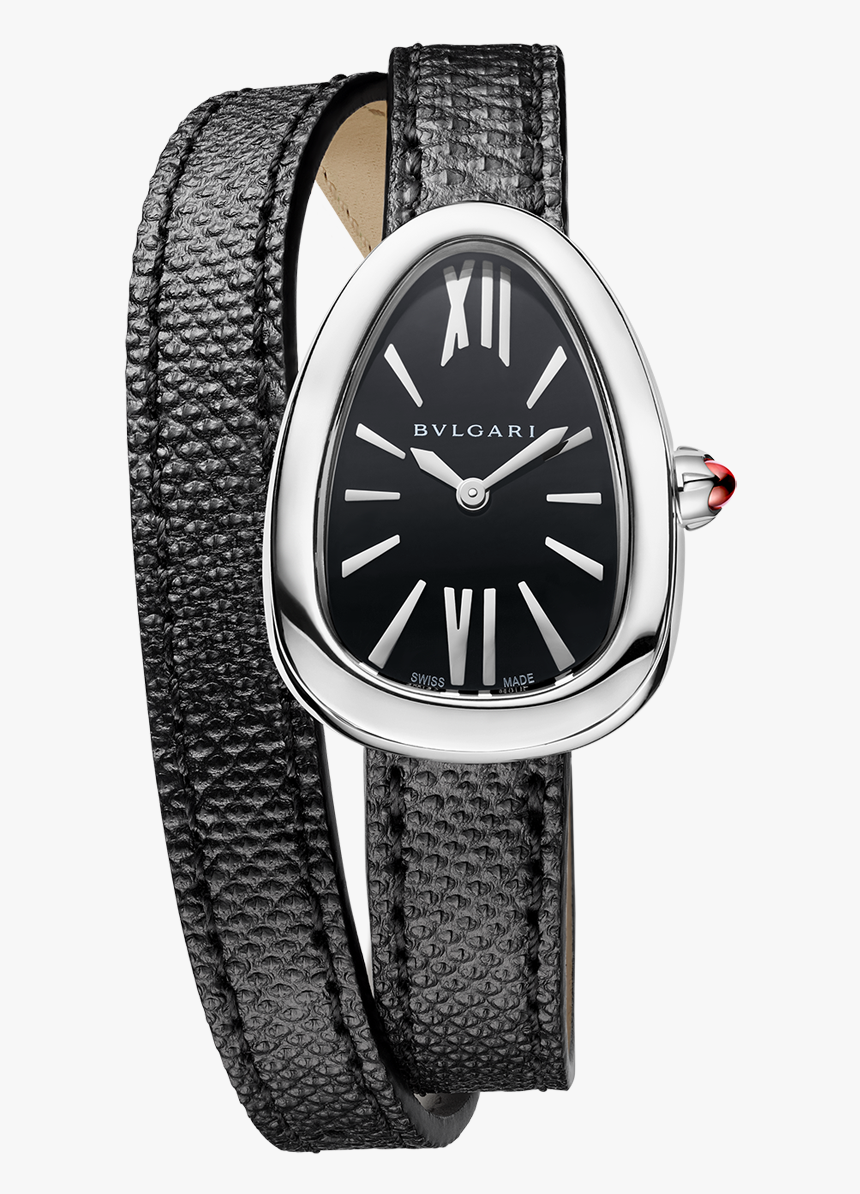 Manfredi Jewels - Bvlgari Black Leather Serpenti Watch, HD Png Download