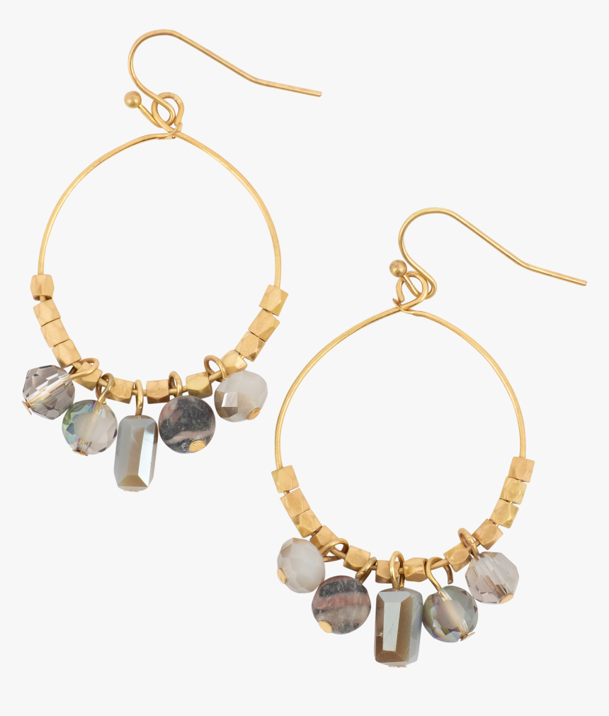 *gold Hoop With 5 Gray Drops - Earrings, HD Png Download