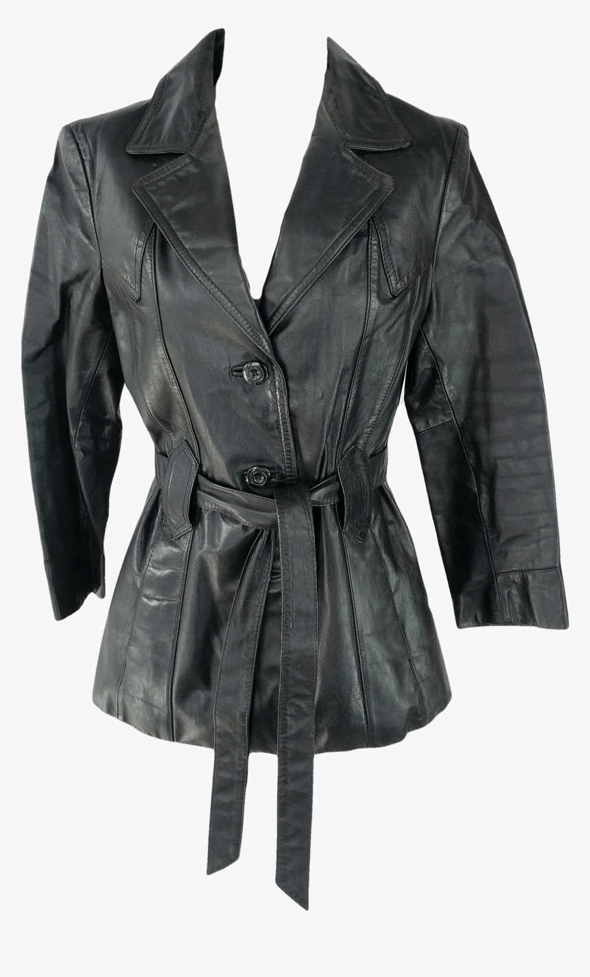 90’s Wilsons Black Leather Jacket Button Closure Waist - Leather Jacket, HD Png Download