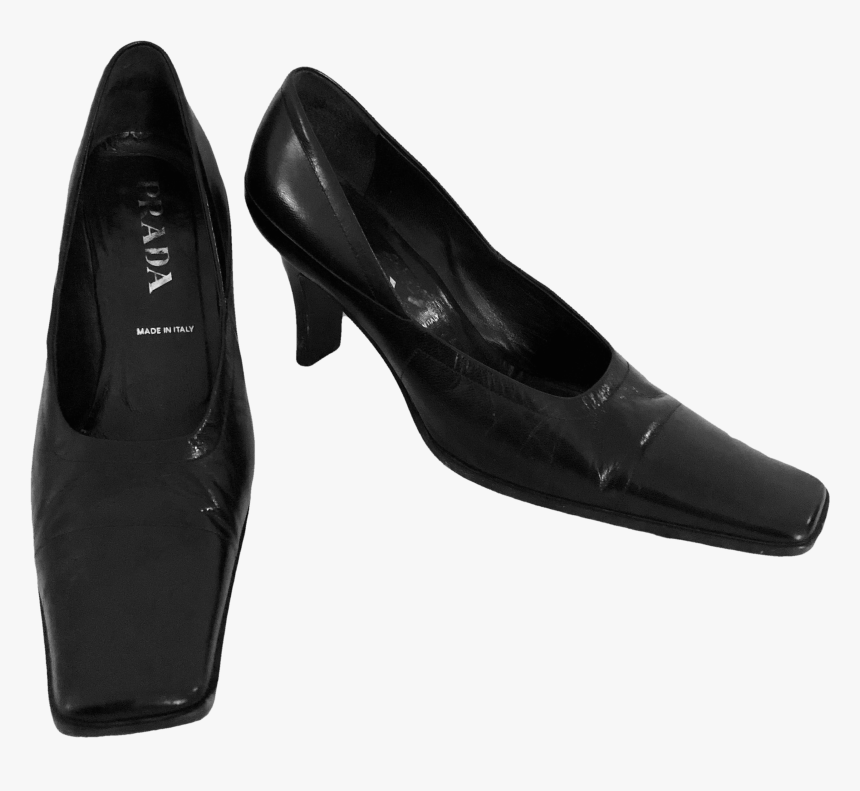 Prada Square Toe Black Leather Heelsby Prada - Basic Pump, HD Png Download
