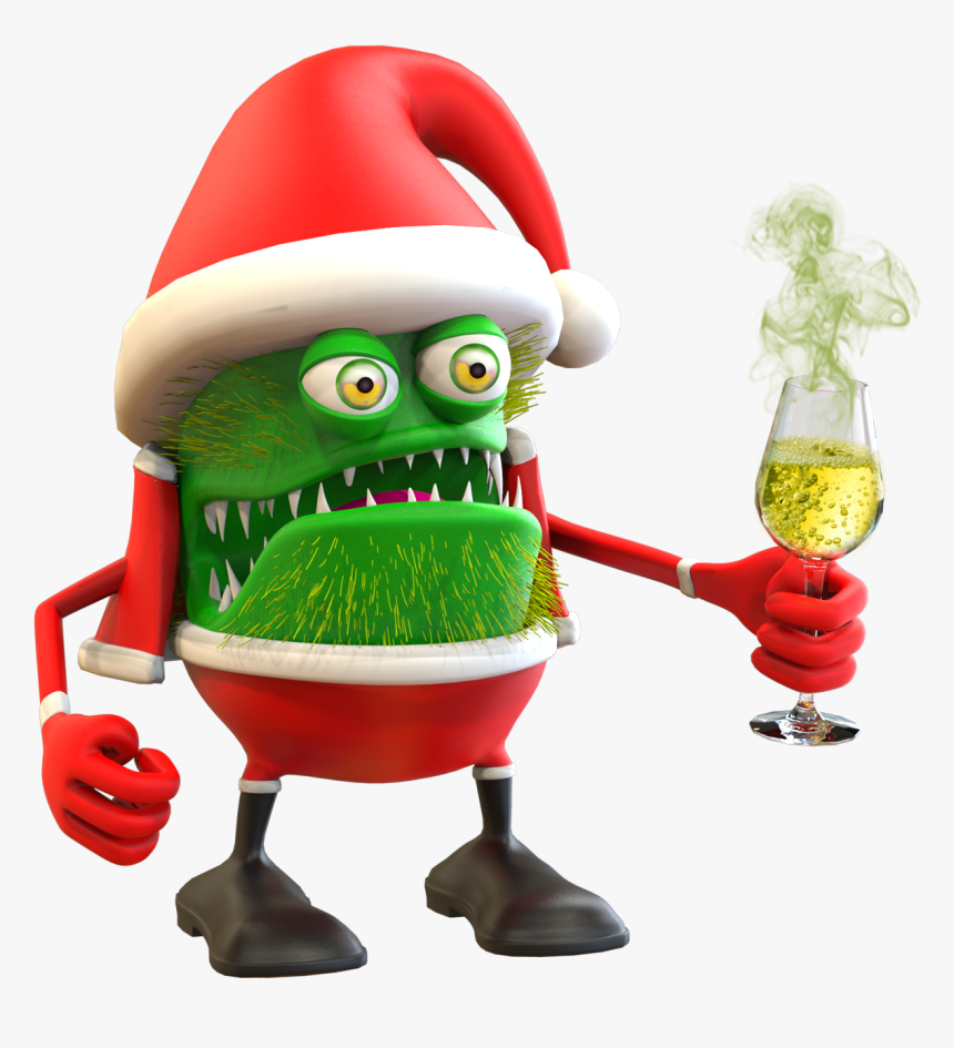 3d Bacteria Character With Champagne - Cartoon, HD Png Download