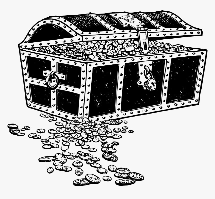 Treasure Chest Black And White Clipart - Treasure Black And White, HD Png Download