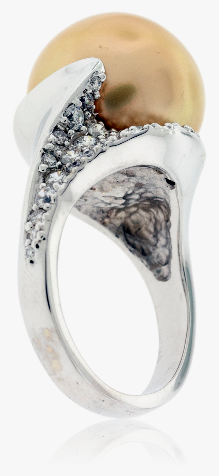 Golden Pearl And Diamond Swirl Ring - Pre-engagement Ring, HD Png Download