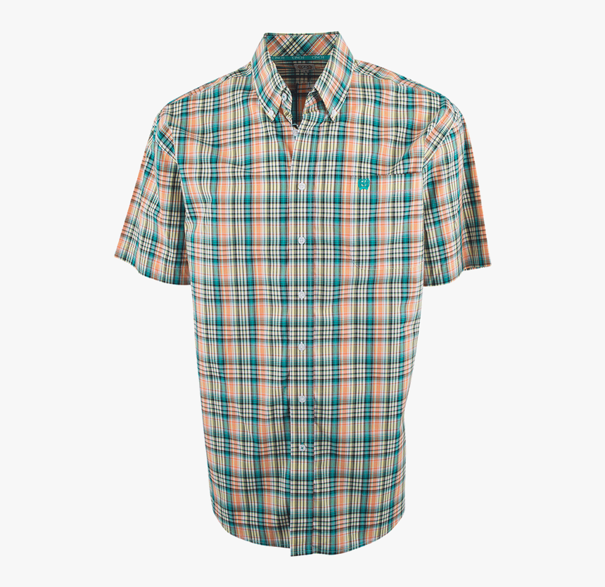 Cinch Short Sleeve Yellow, Green And Orange Plaid Shirt - Short Sleeve Orange Green Blue Plaid Shirt, HD Png Download