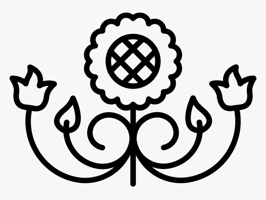 Flower Design With Curls And Leaves - Mirror Effect Design, HD Png Download