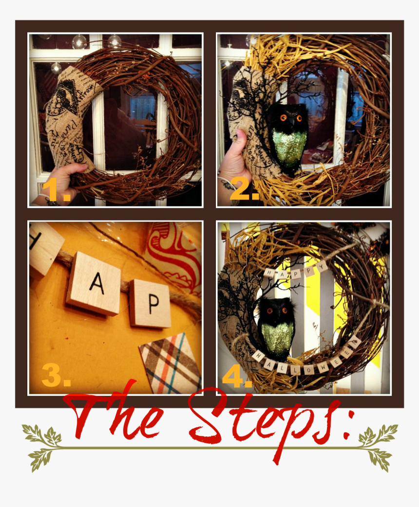 4 Steps To Make A Spooky Rustic Halloween Owl Wreath - Decoration, HD Png Download