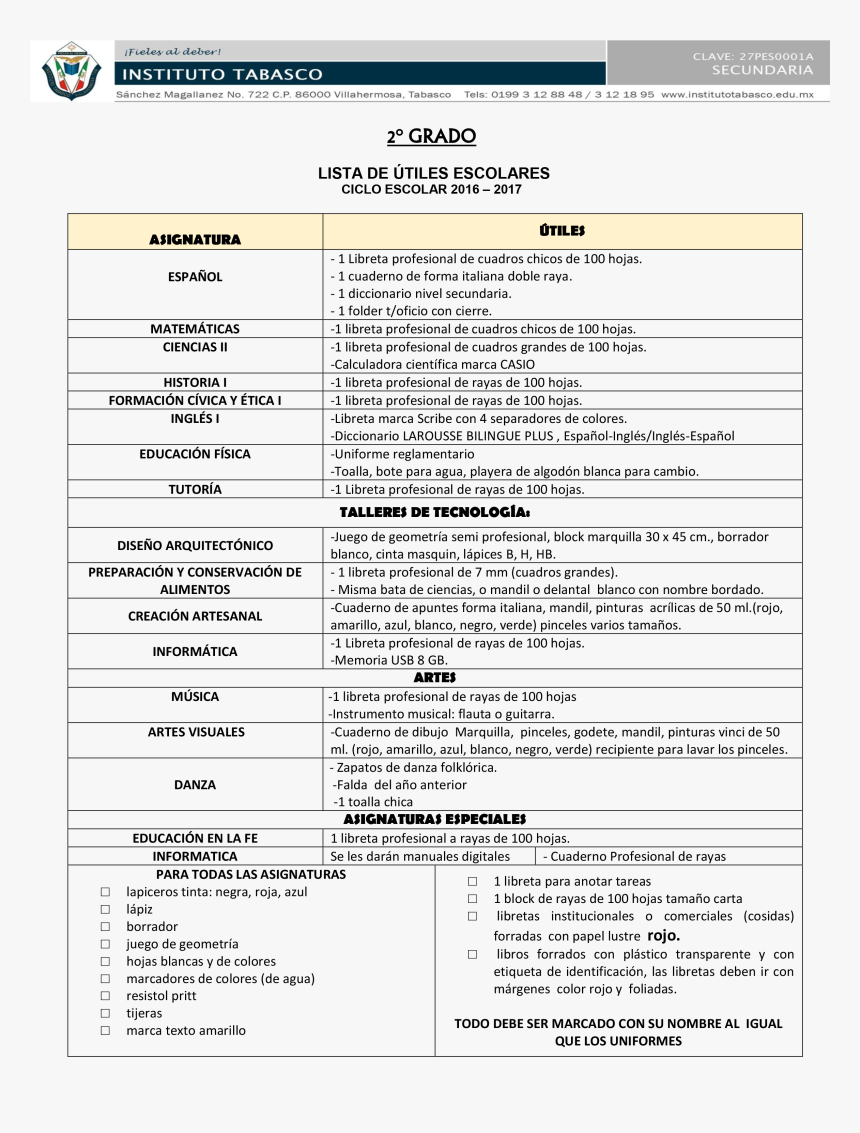 2do Lista De Utiles Secundaria, HD Png Download