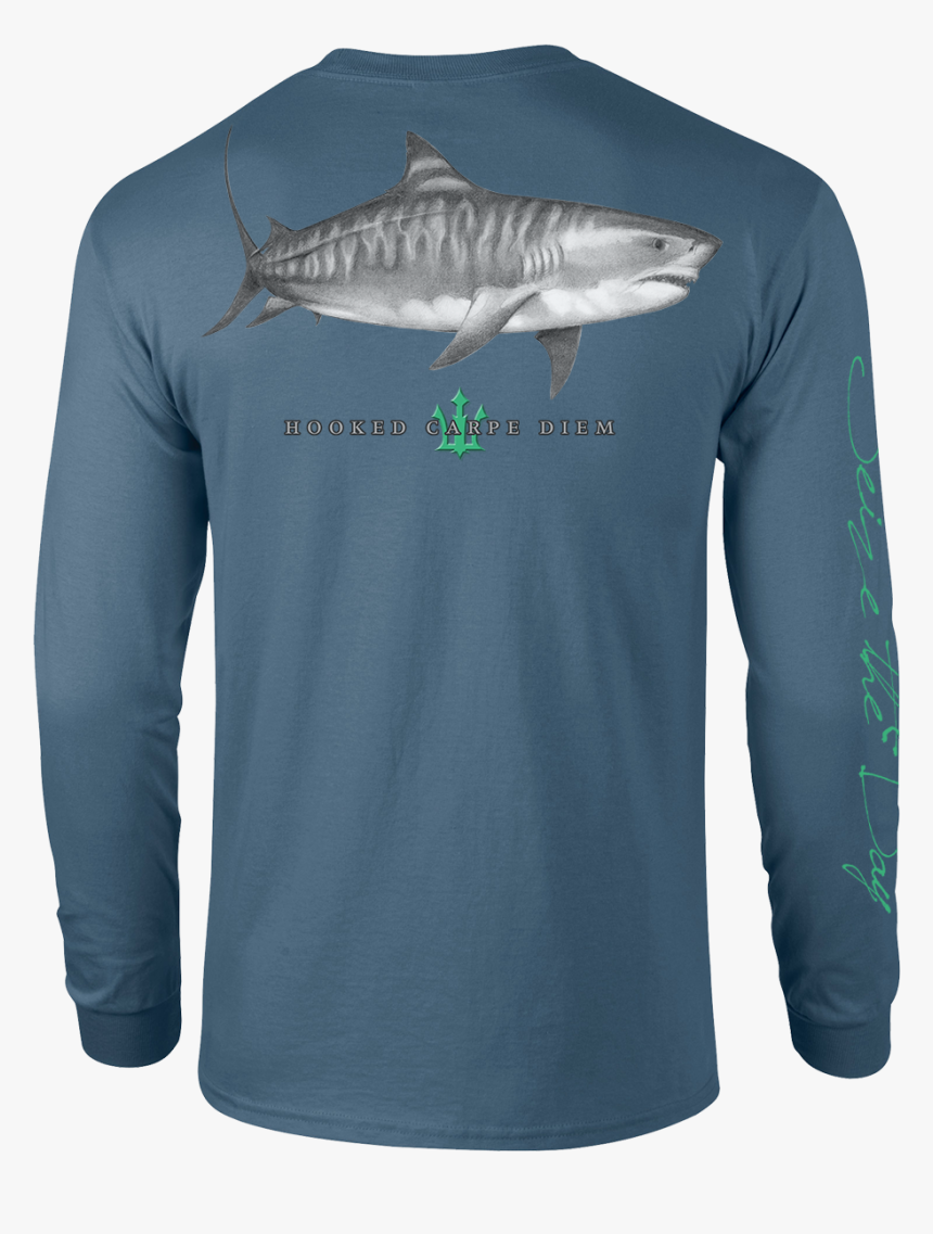 Tiger Shark - T-shirt - Long Sleeve - Hooked Carpe, HD Png Download