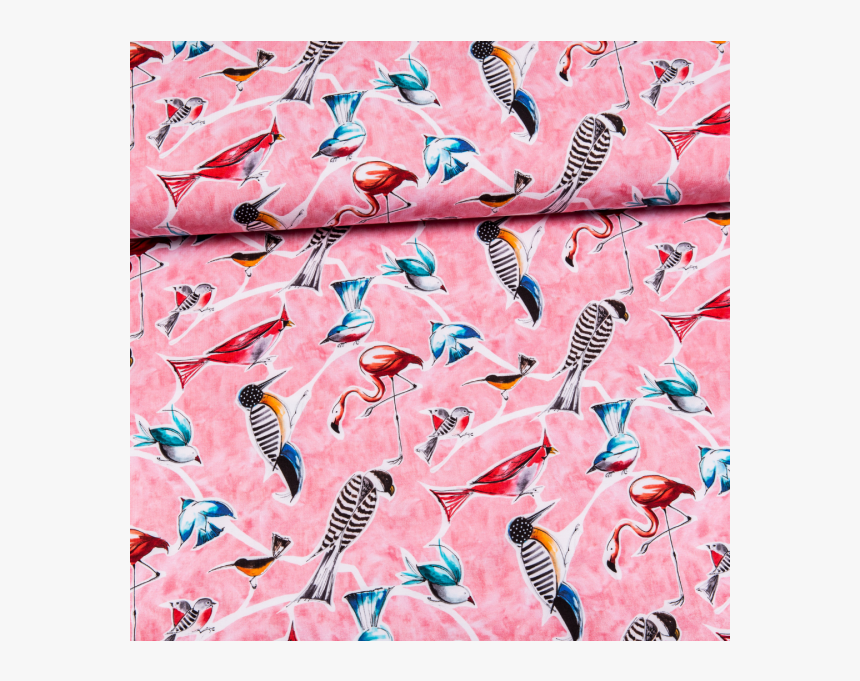 Cotton Jersey Printed Tropical Birds In Pink Multicolored - Bed Sheet, HD Png Download
