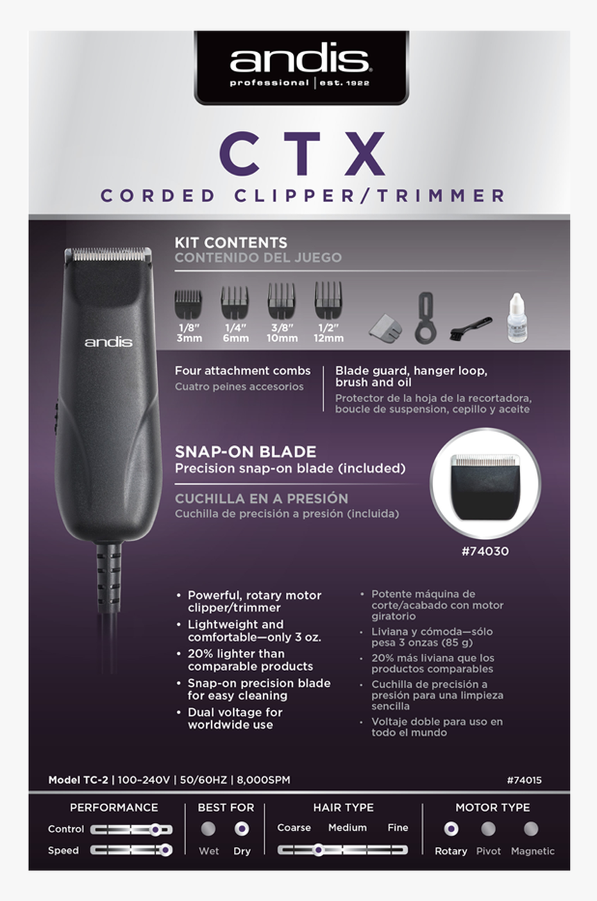 Andis Ctx Corded Clipper/trimmer - Andis, HD Png Download