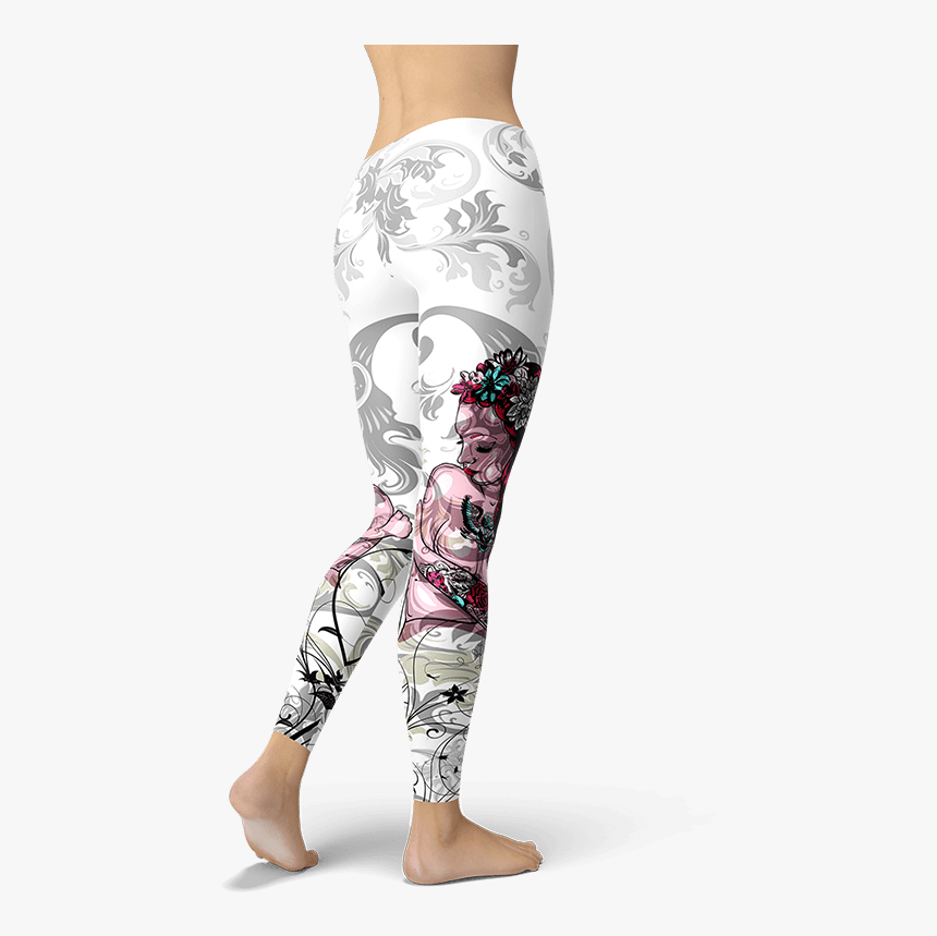 Black White Tattoo Girl Leggings Yoga Pants Sports - Leggings, HD Png Download