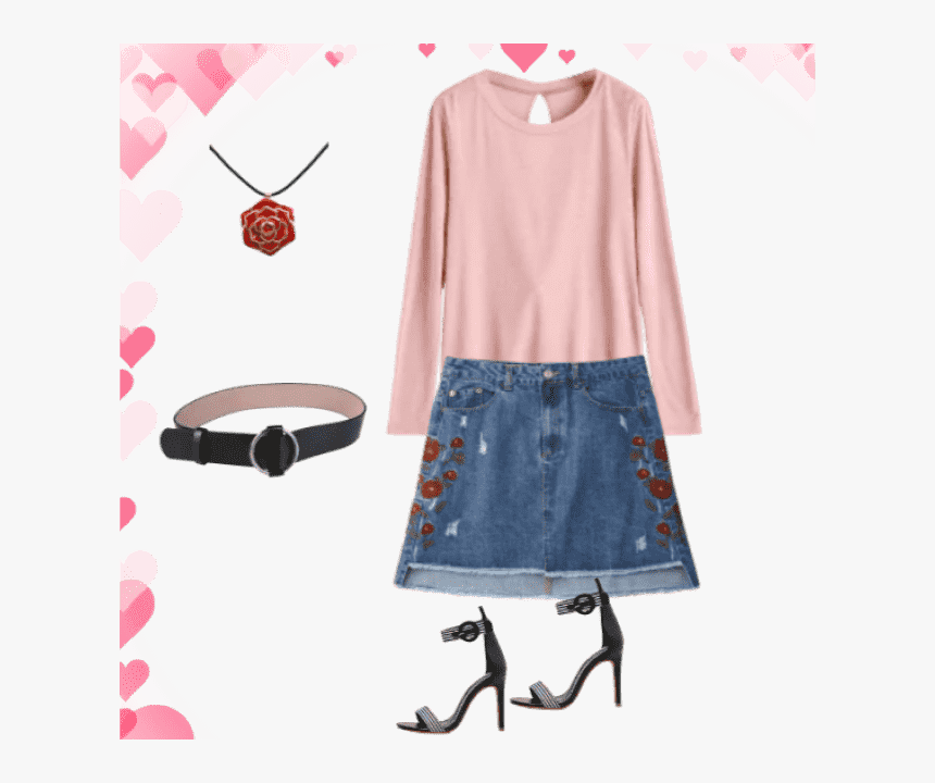 My Outfit Of The Day Denim Skirt , Zaful Heels , Belt - A-line, HD Png Download