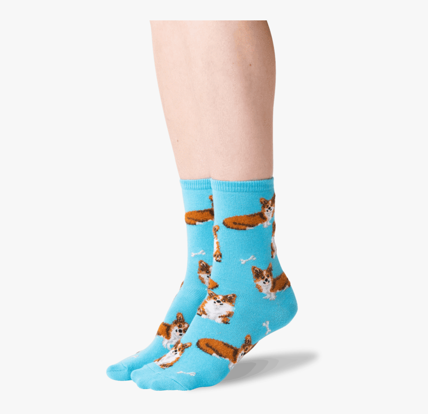 Women S Corgi Crew Socks In Aqua Front 
 Class Slick - Sock, HD Png Download