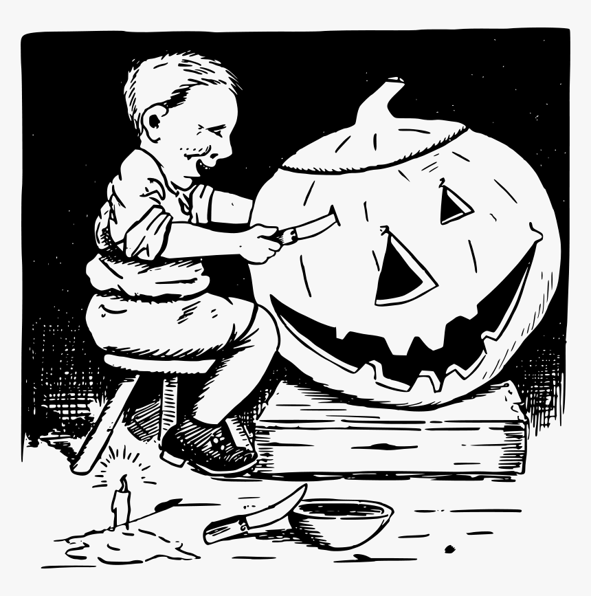 Carving A Pumpkin Clip Art Black And White, HD Png Download